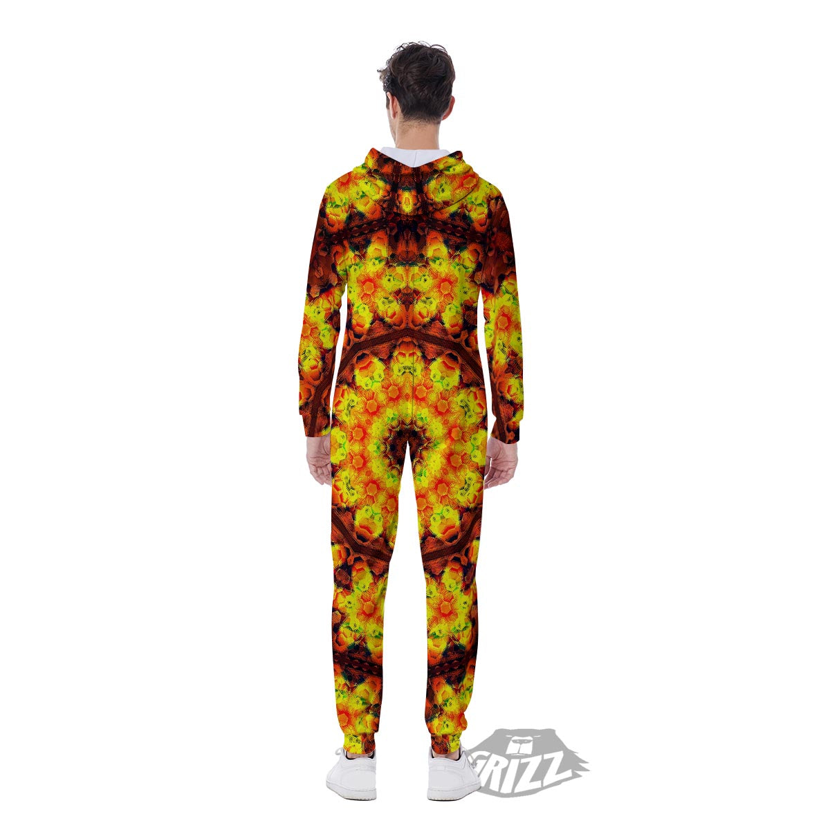 Kaleidoscope Sun Fire Print Men's Jumpsuit-grizzshop