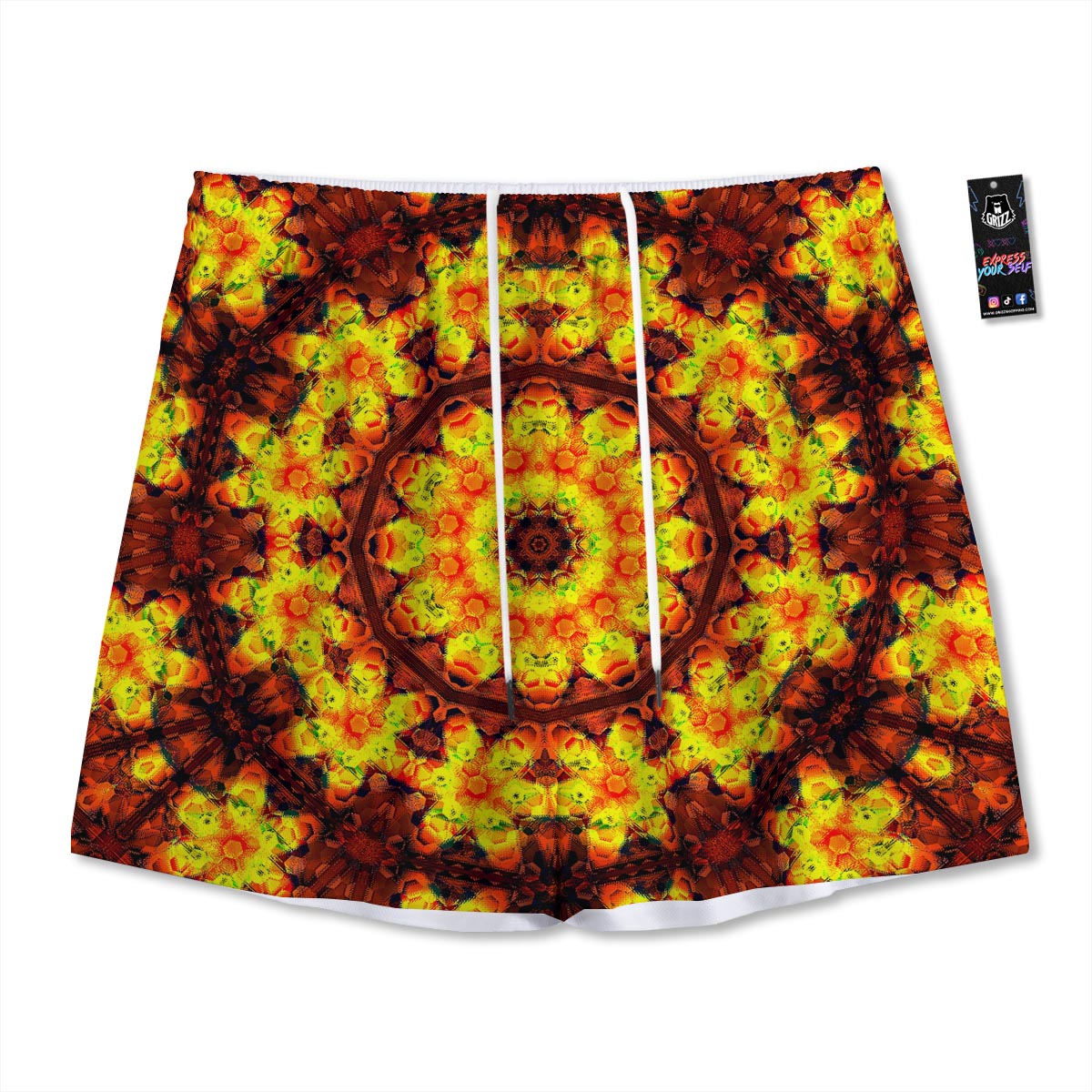 Kaleidoscope Sun Fire Print Mesh Shorts