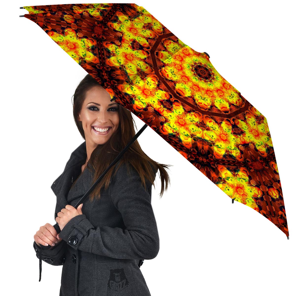 Kaleidoscope Sun Fire Print Umbrella-grizzshop