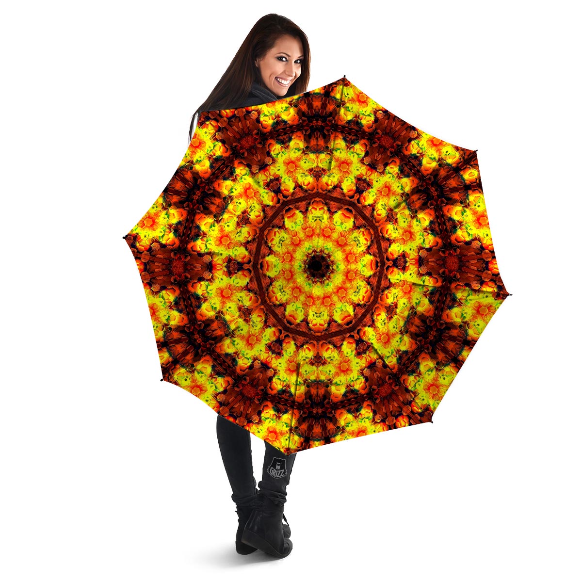 Kaleidoscope Sun Fire Print Umbrella-grizzshop