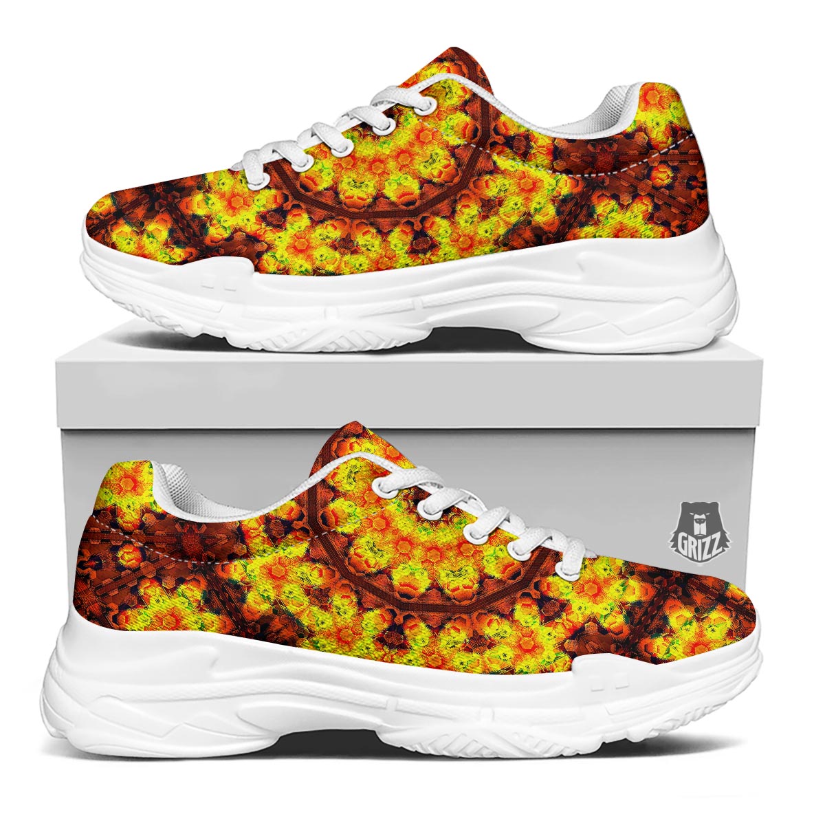 Kaleidoscope Sun Fire Print White Chunky Shoes-grizzshop