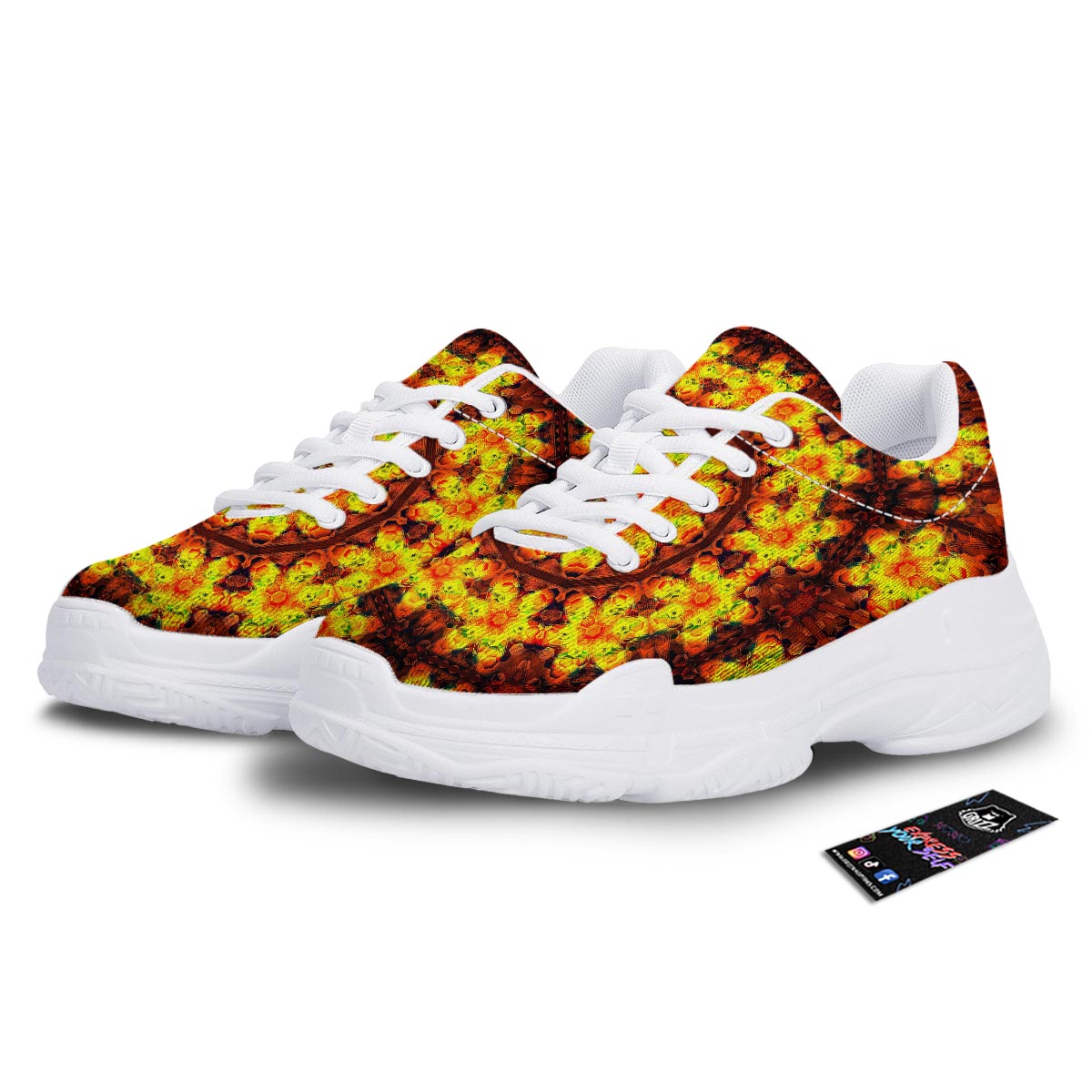 Kaleidoscope Sun Fire Print White Chunky Shoes-grizzshop