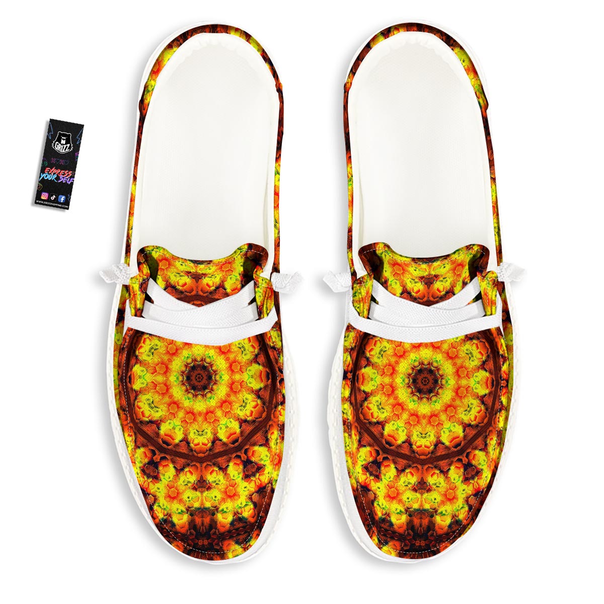 Kaleidoscope Sun Fire Print White Loafers-grizzshop