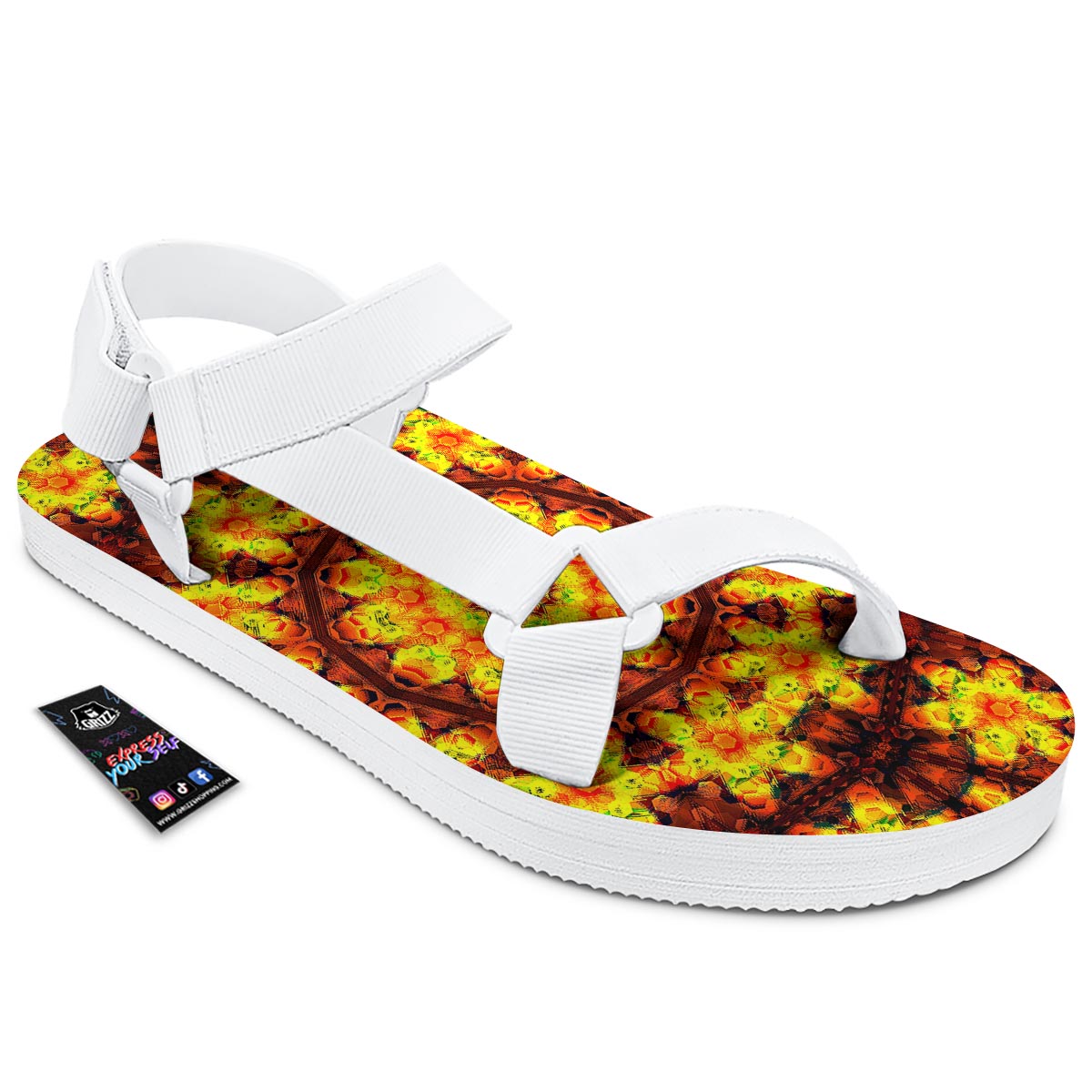 Kaleidoscope Sun Fire Print White Open Toe Sandals-grizzshop