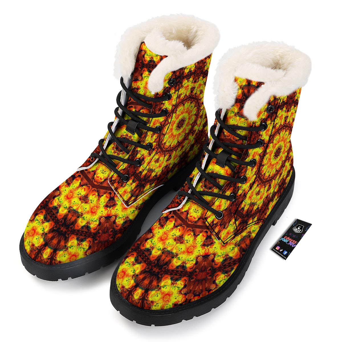 Kaleidoscope Sun Fire Print Winter Boots-grizzshop
