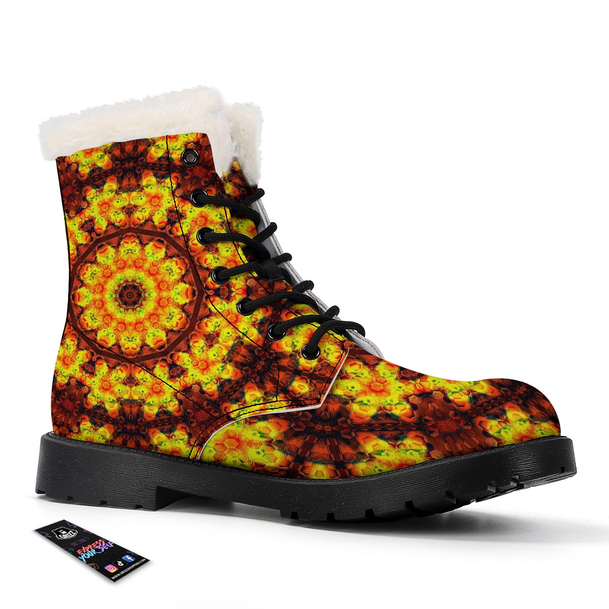 Kaleidoscope Sun Fire Print Winter Boots-grizzshop