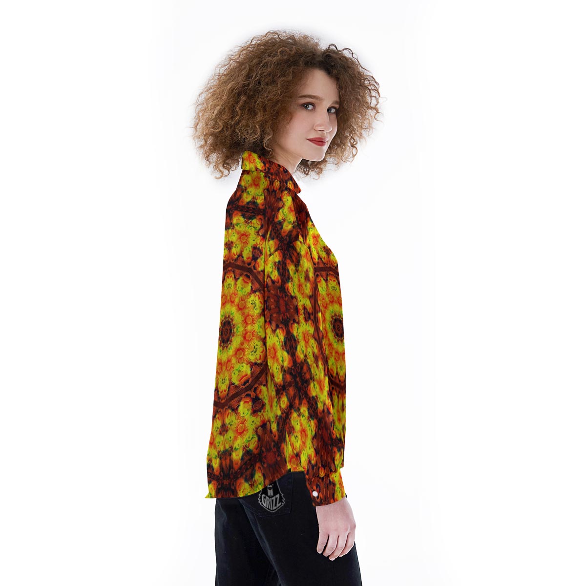 Kaleidoscope Sun Fire Print Women's Long Sleeve Shirts-grizzshop