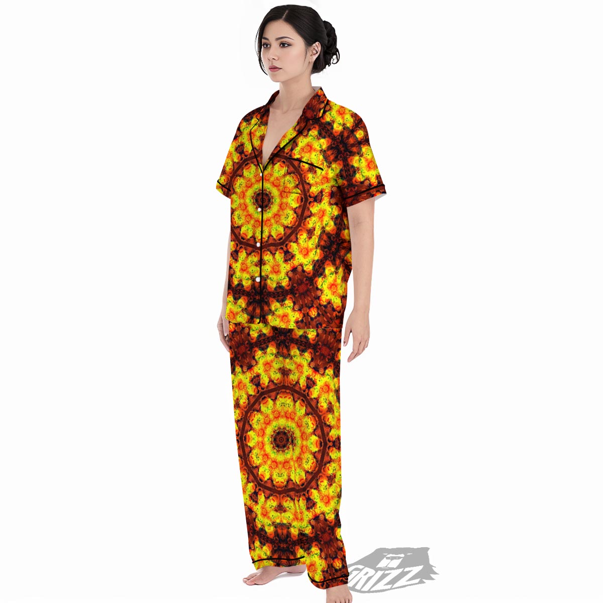 Kaleidoscope Sun Fire Print Women's Pajamas Set-grizzshop