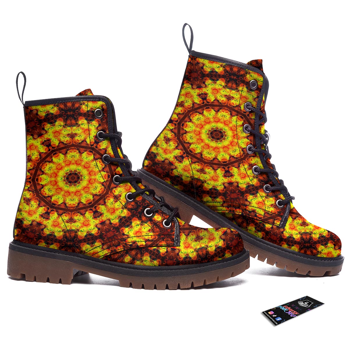 Kaleidoscope Sun Fire Print Work Boots-grizzshop