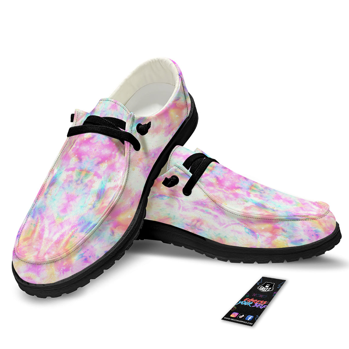 Kaleidoscope Tie Dye Pastel Print Pattern Black Loafers-grizzshop