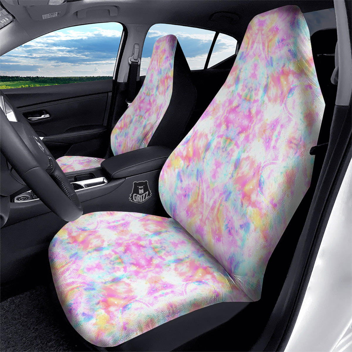 Kaleidoscope Tie Dye Pastel Print Pattern Car Seat Covers-grizzshop