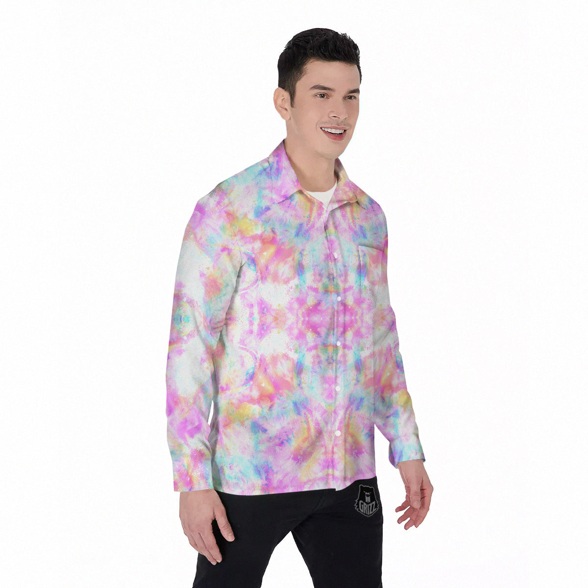 Kaleidoscope Tie Dye Pastel Print Pattern Men's Long Sleeve Shirts-grizzshop