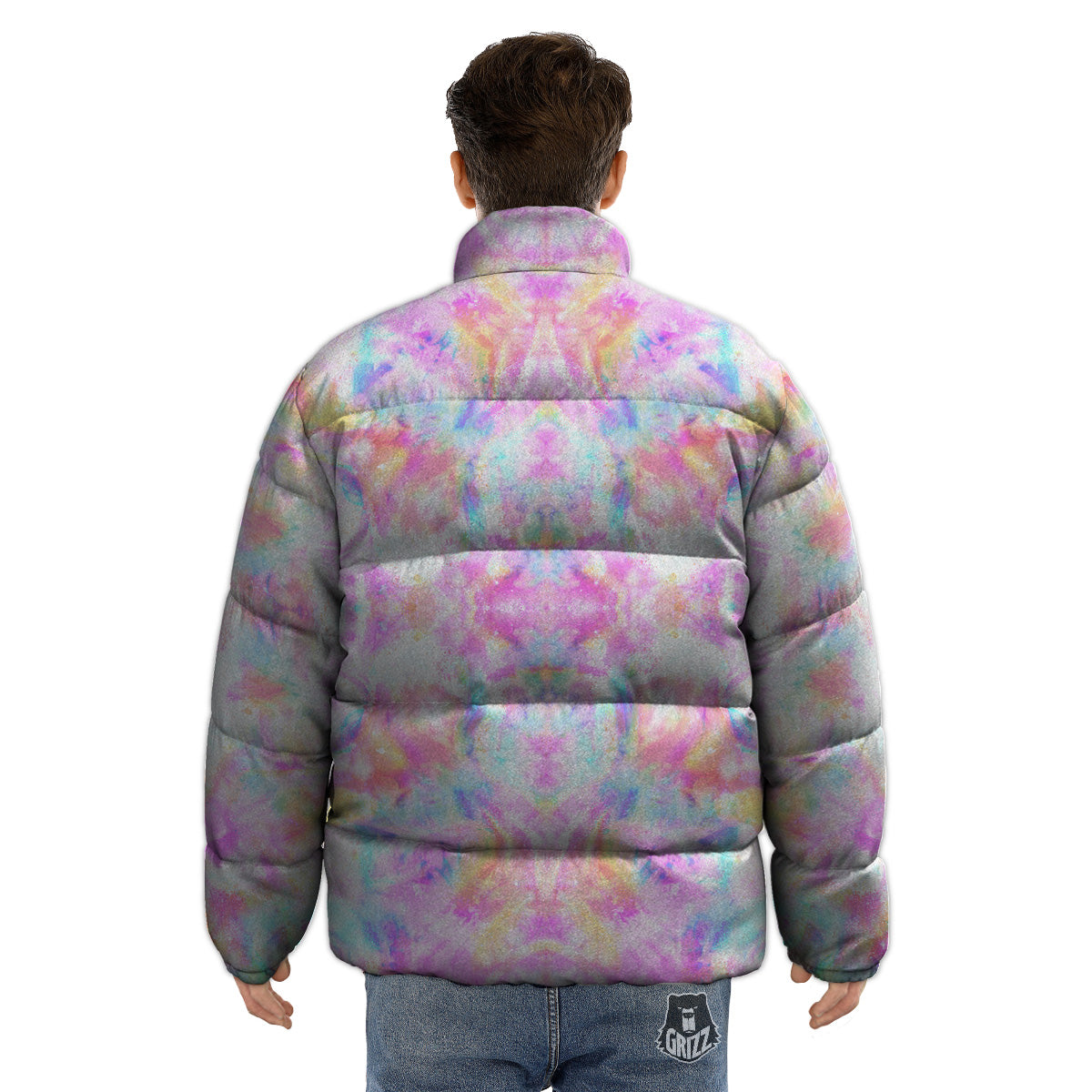 Kaleidoscope Tie Dye Pastel Print Pattern Puffer Jacket-grizzshop