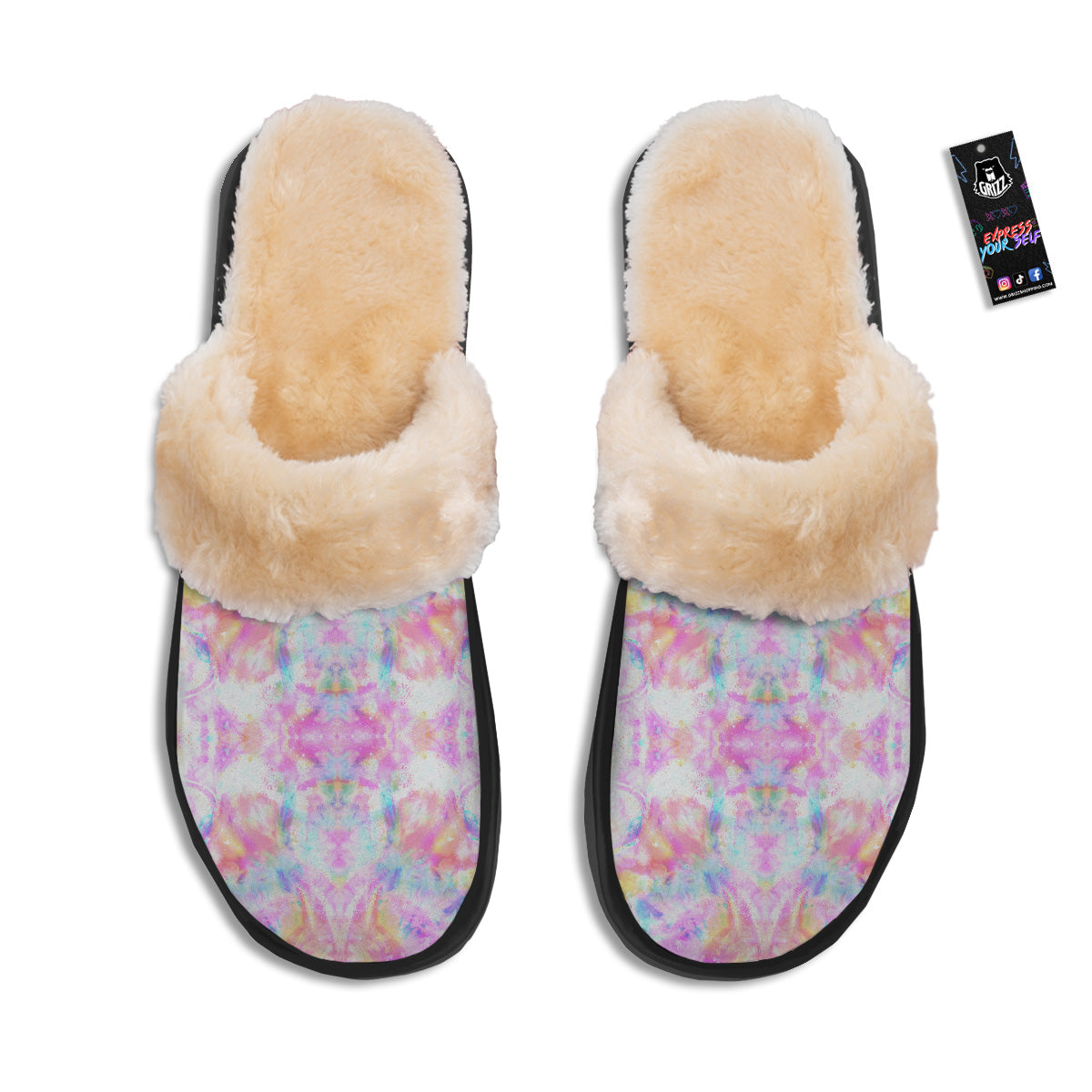 Kaleidoscope Tie Dye Pastel Print Pattern Slippers-grizzshop