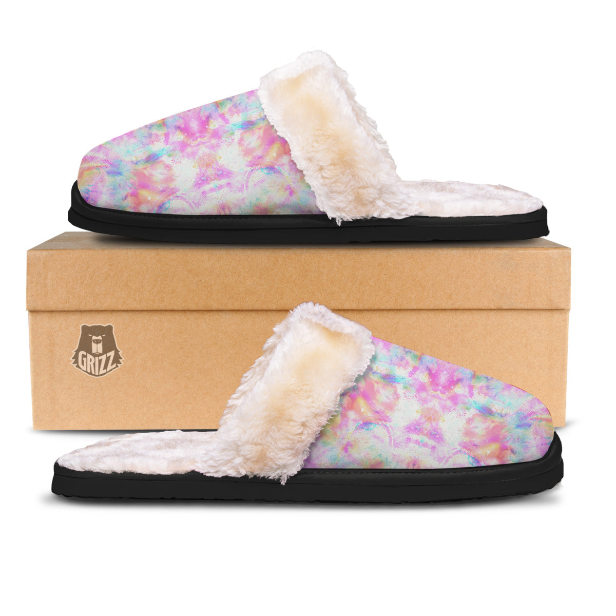 Kaleidoscope Tie Dye Pastel Print Pattern Slippers-grizzshop