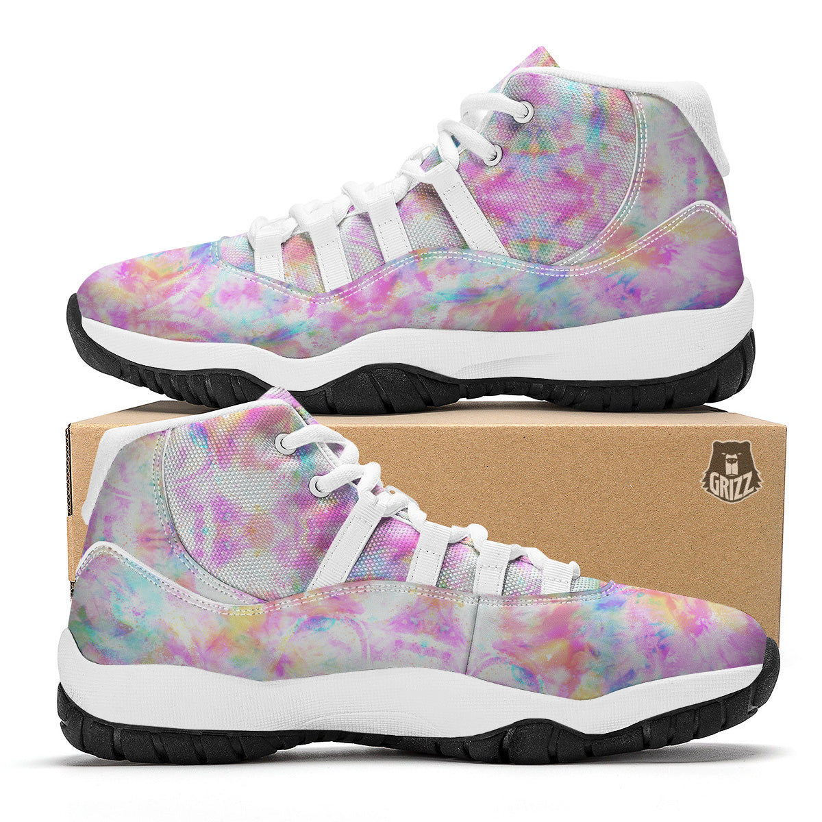 Kaleidoscope Tie Dye Pastel Print Pattern White Bball Shoes-grizzshop