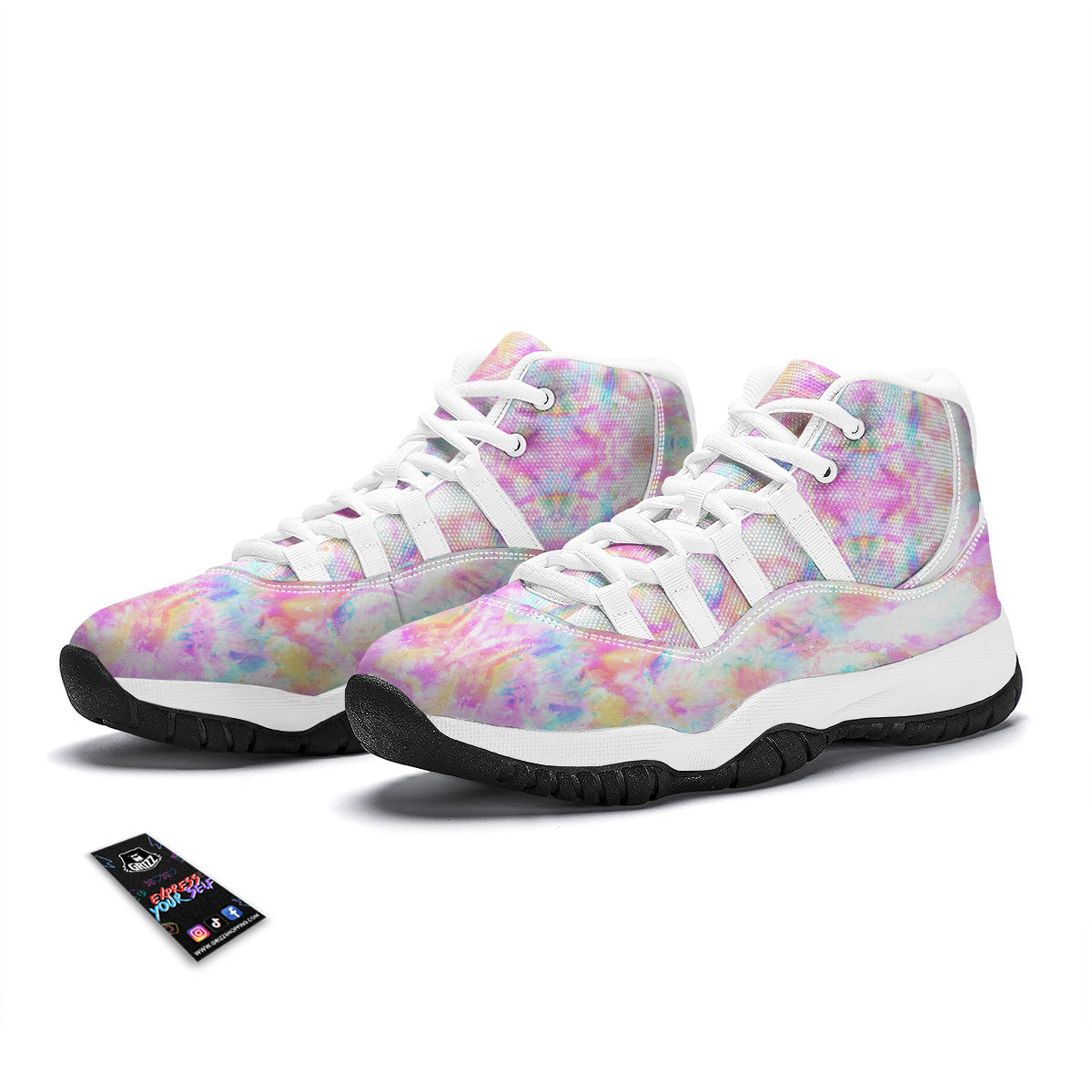 Kaleidoscope Tie Dye Pastel Print Pattern White Bball Shoes-grizzshop