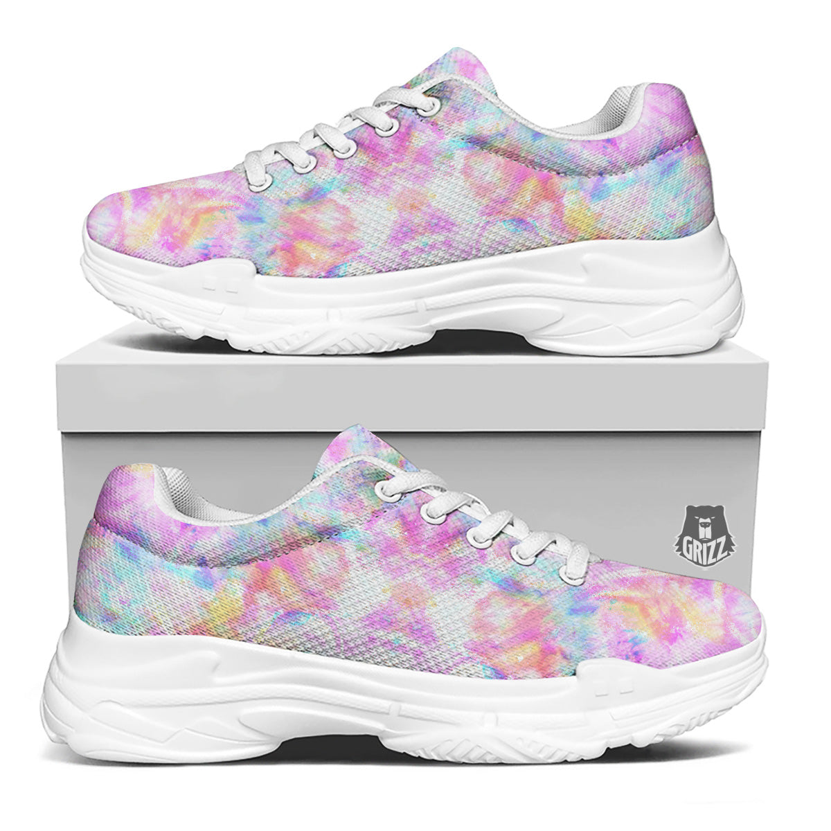 Kaleidoscope Tie Dye Pastel Print Pattern White Chunky Shoes-grizzshop