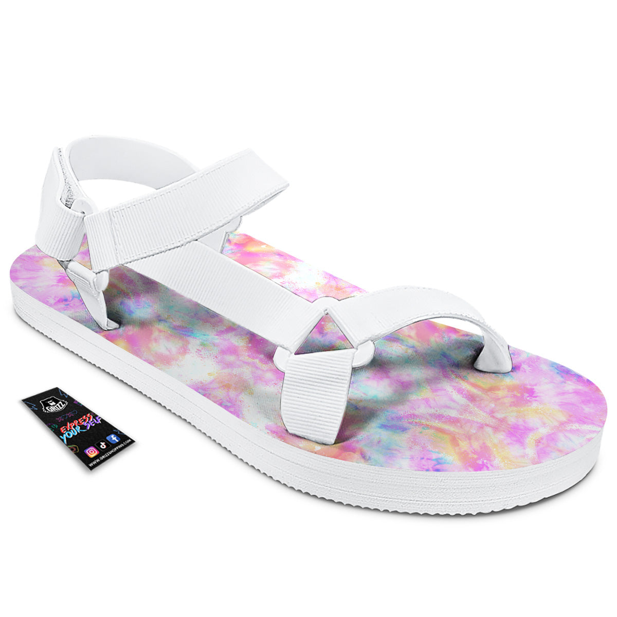 Kaleidoscope Tie Dye Pastel Print Pattern White Open Toe Sandals-grizzshop