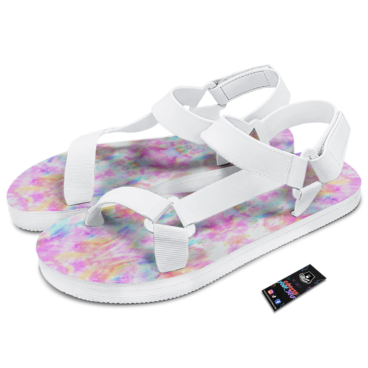 Kaleidoscope Tie Dye Pastel Print Pattern White Open Toe Sandals-grizzshop
