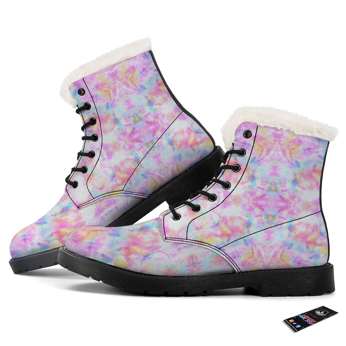 Kaleidoscope Tie Dye Pastel Print Pattern Winter Boots-grizzshop