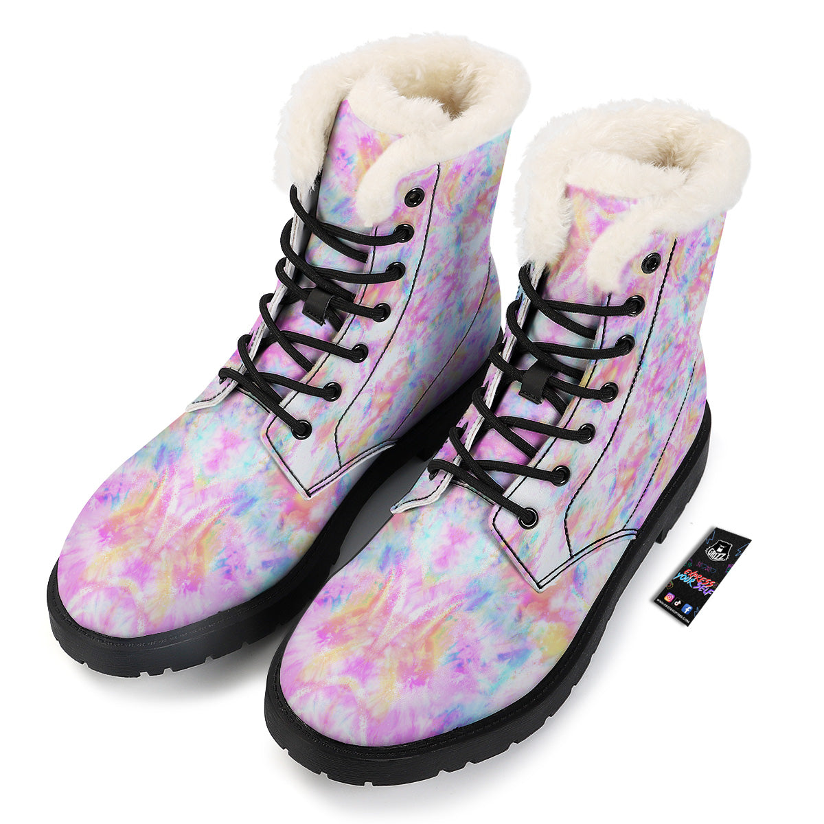 Kaleidoscope Tie Dye Pastel Print Pattern Winter Boots-grizzshop