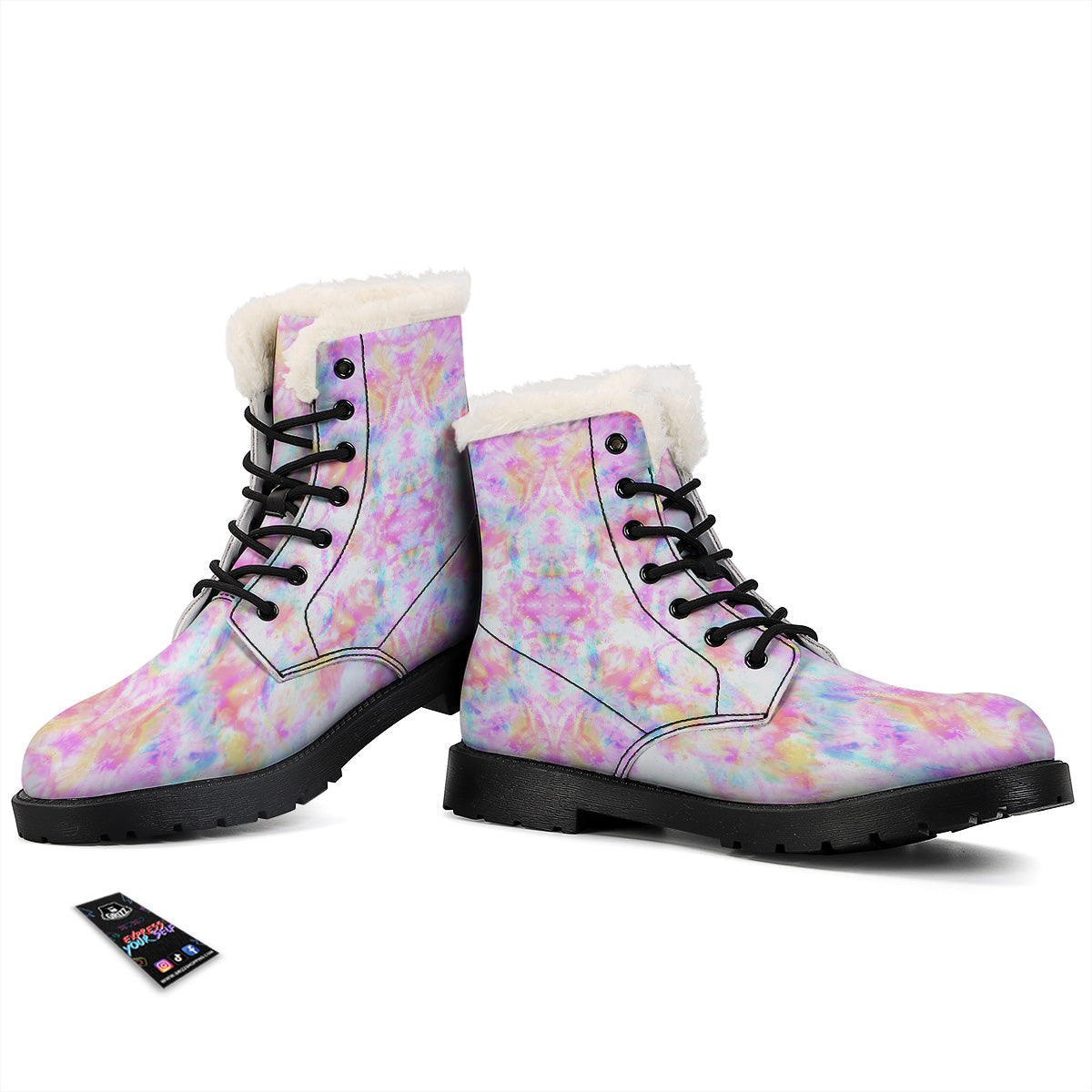 Kaleidoscope Tie Dye Pastel Print Pattern Winter Boots-grizzshop
