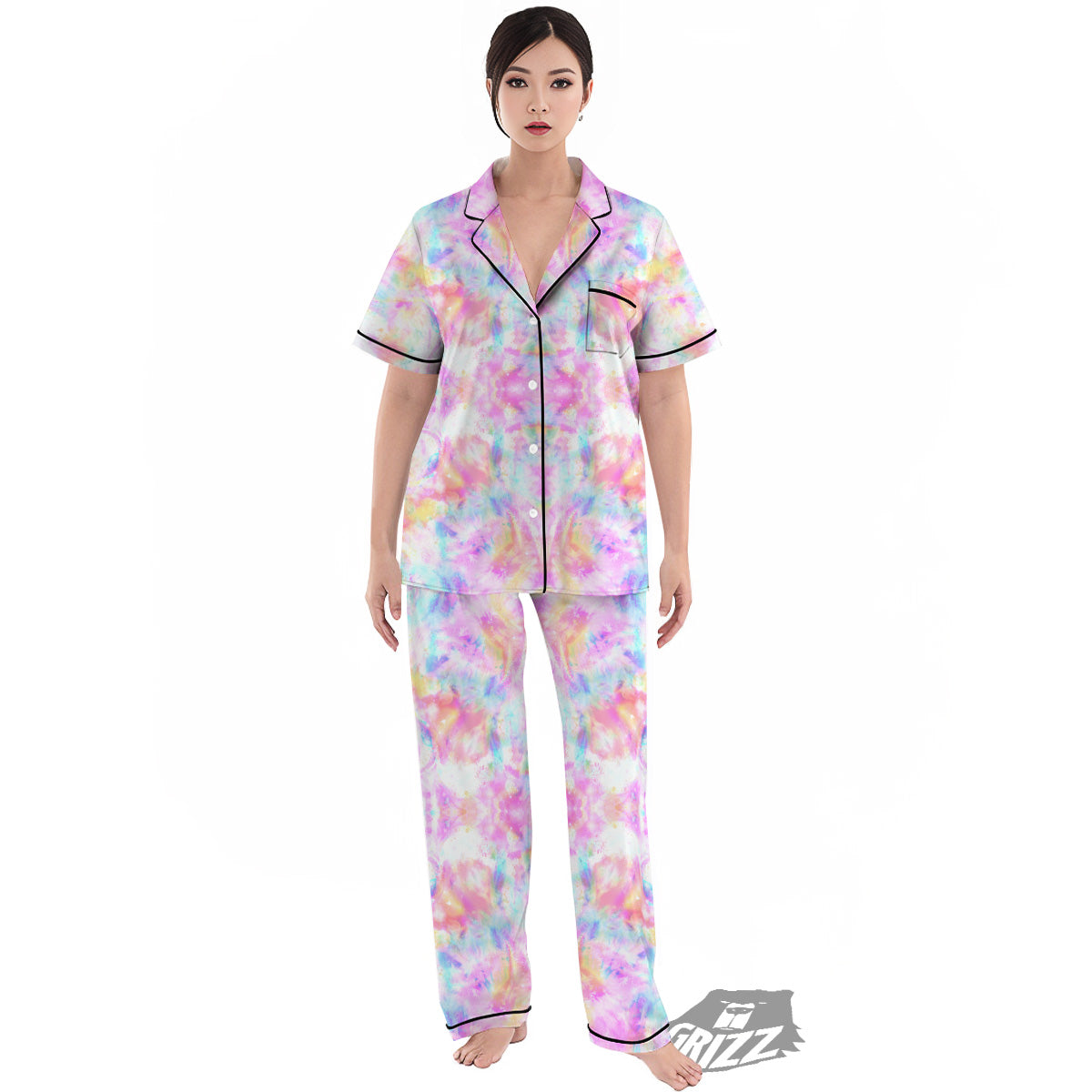 Kaleidoscope Tie Dye Pastel Print Pattern Women's Pajamas Set-grizzshop