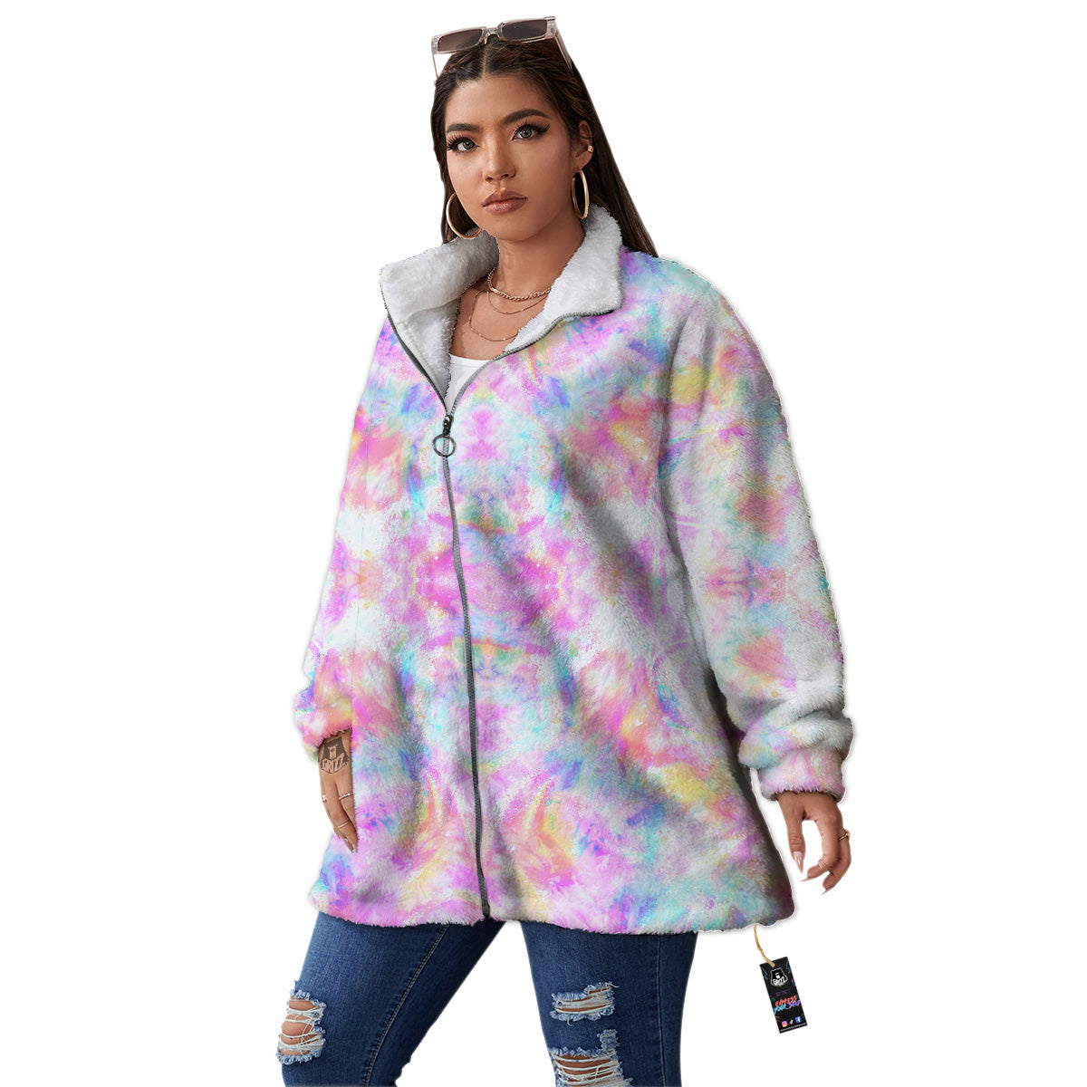 Kaleidoscope Tie Dye Pastel Print Pattern Women's Sherpa Jacket-grizzshop