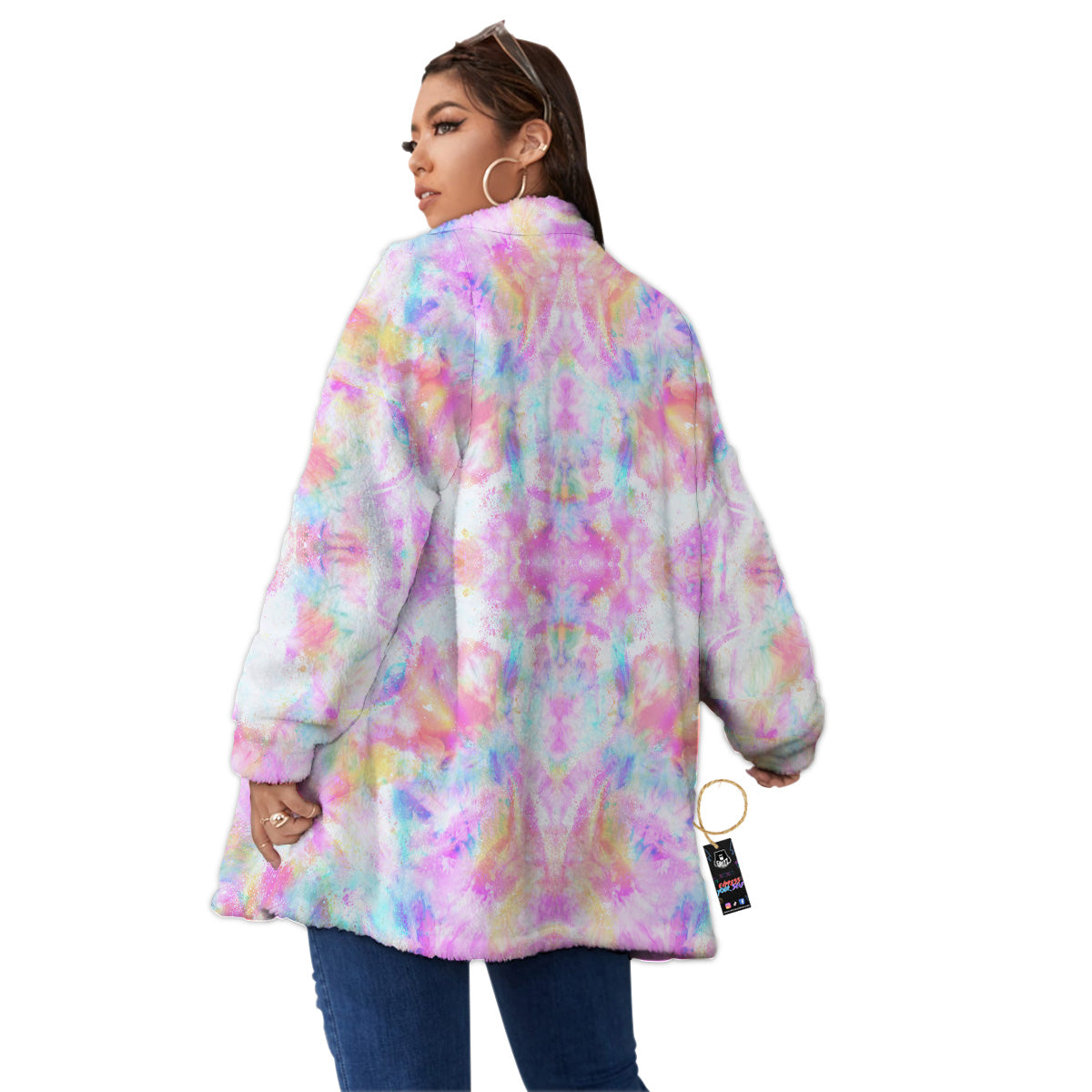Kaleidoscope Tie Dye Pastel Print Pattern Women's Sherpa Jacket-grizzshop