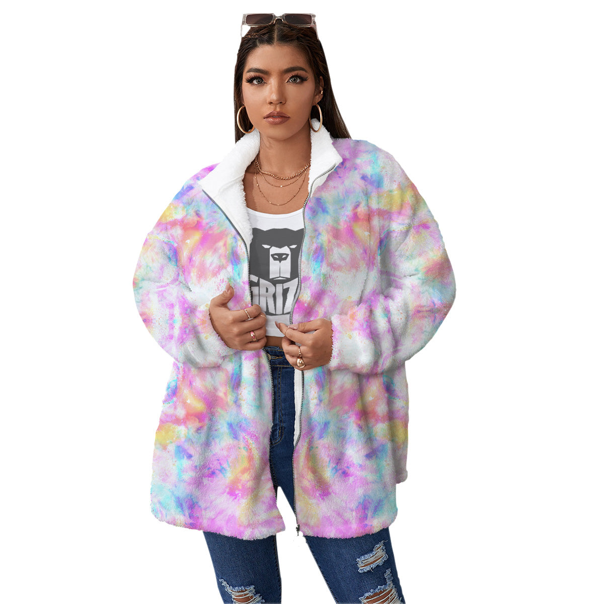 Kaleidoscope Tie Dye Pastel Print Pattern Women's Sherpa Jacket-grizzshop