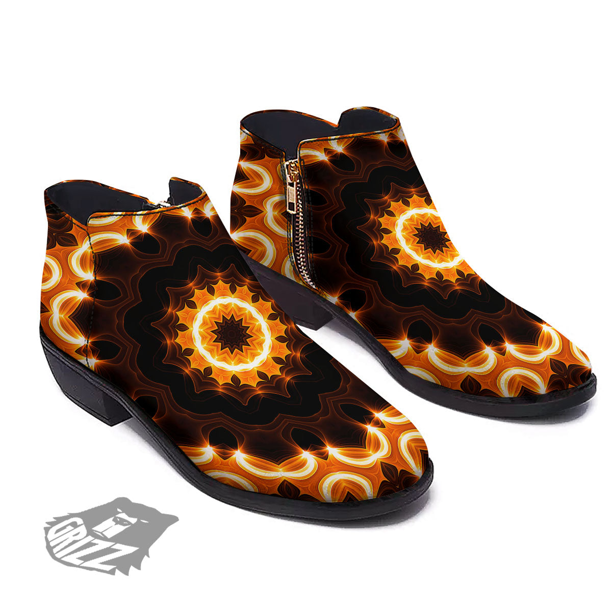 Kaleidoscope Vintage Print Ankle Boots-grizzshop