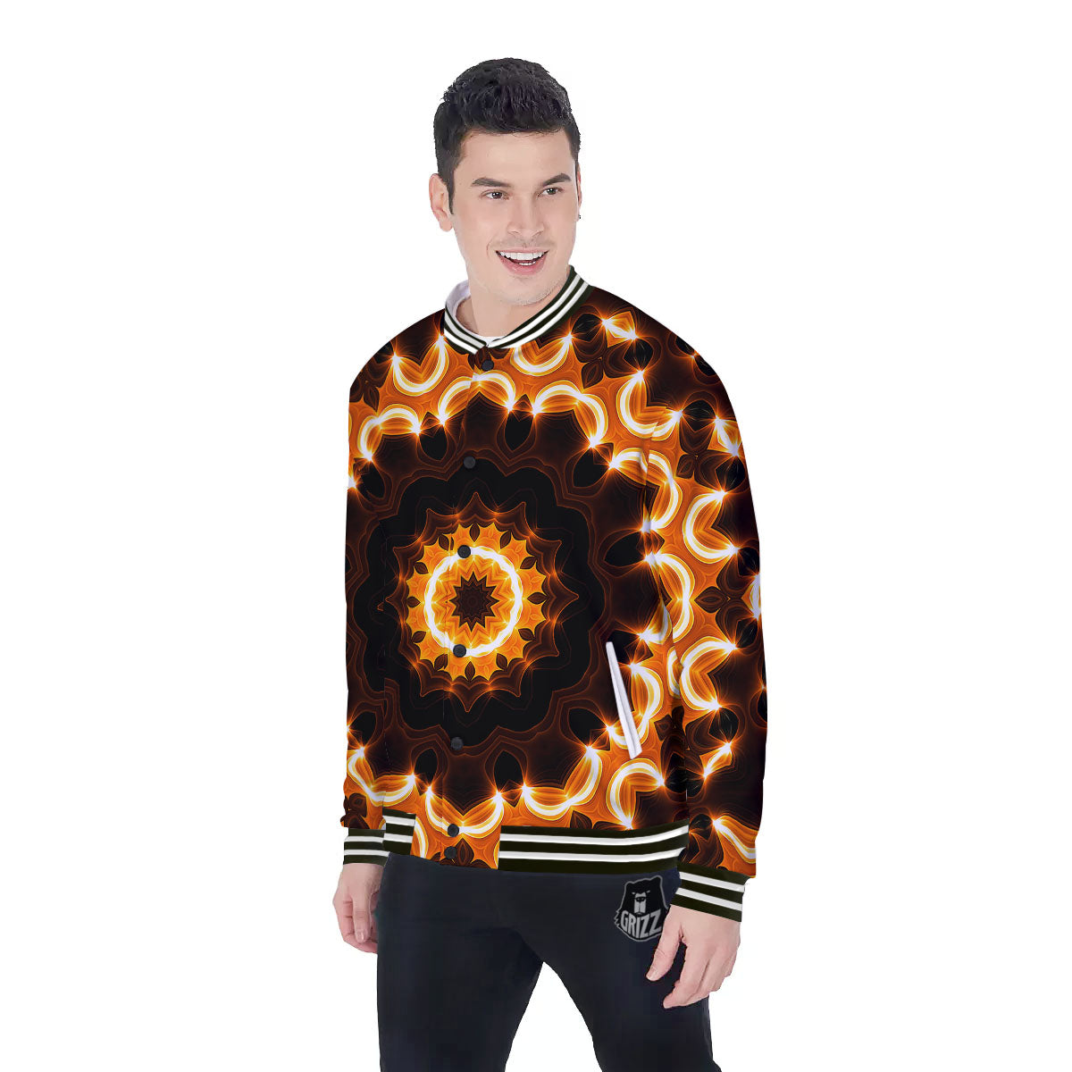 Kaleidoscope Vintage Print Baseball Jacket-grizzshop