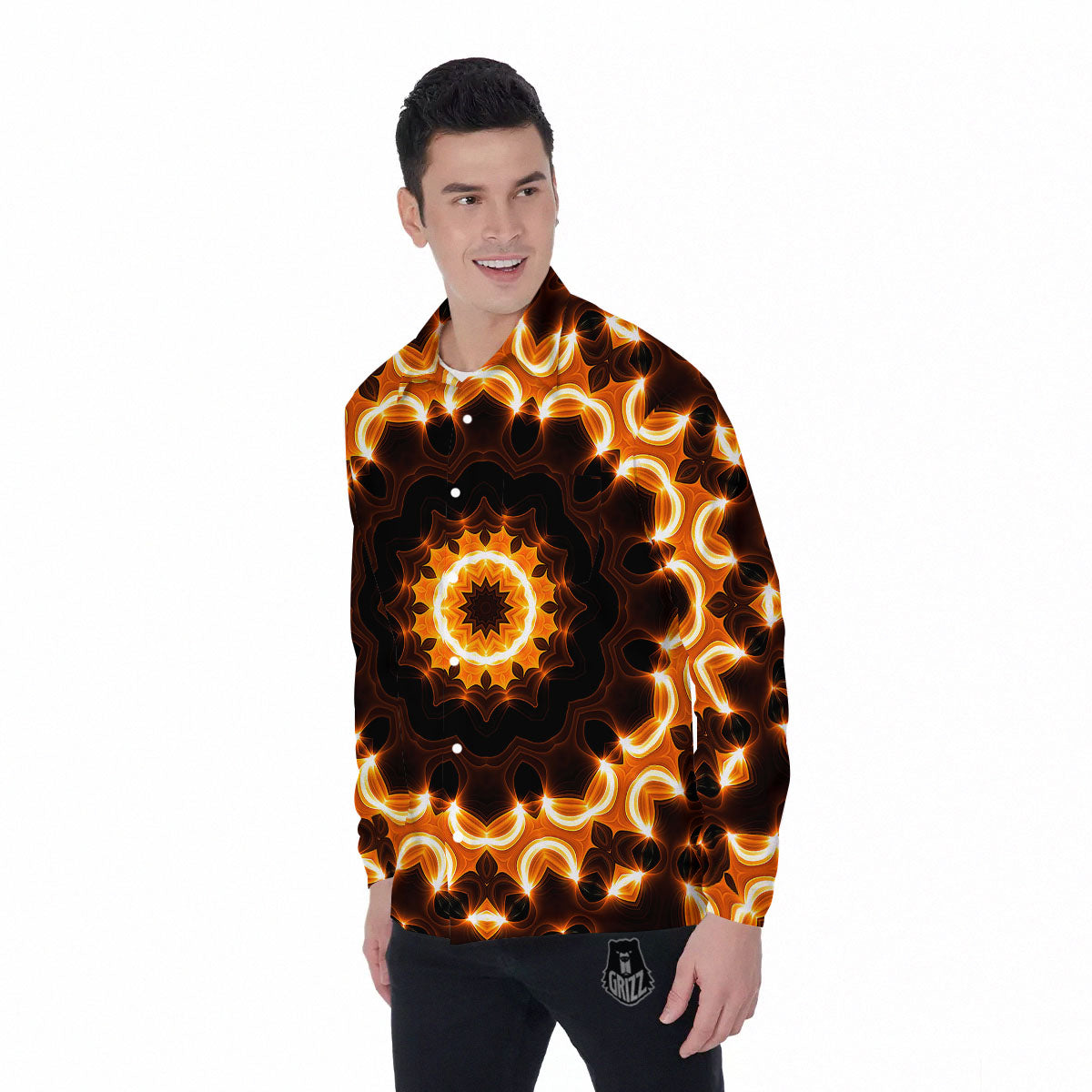 Kaleidoscope Vintage Print Men's Long Sleeve Shirts-grizzshop