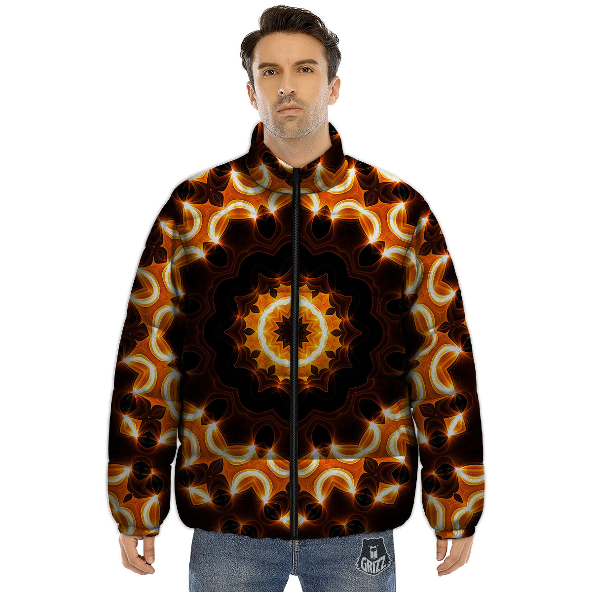 Kaleidoscope Vintage Print Puffer Jacket-grizzshop