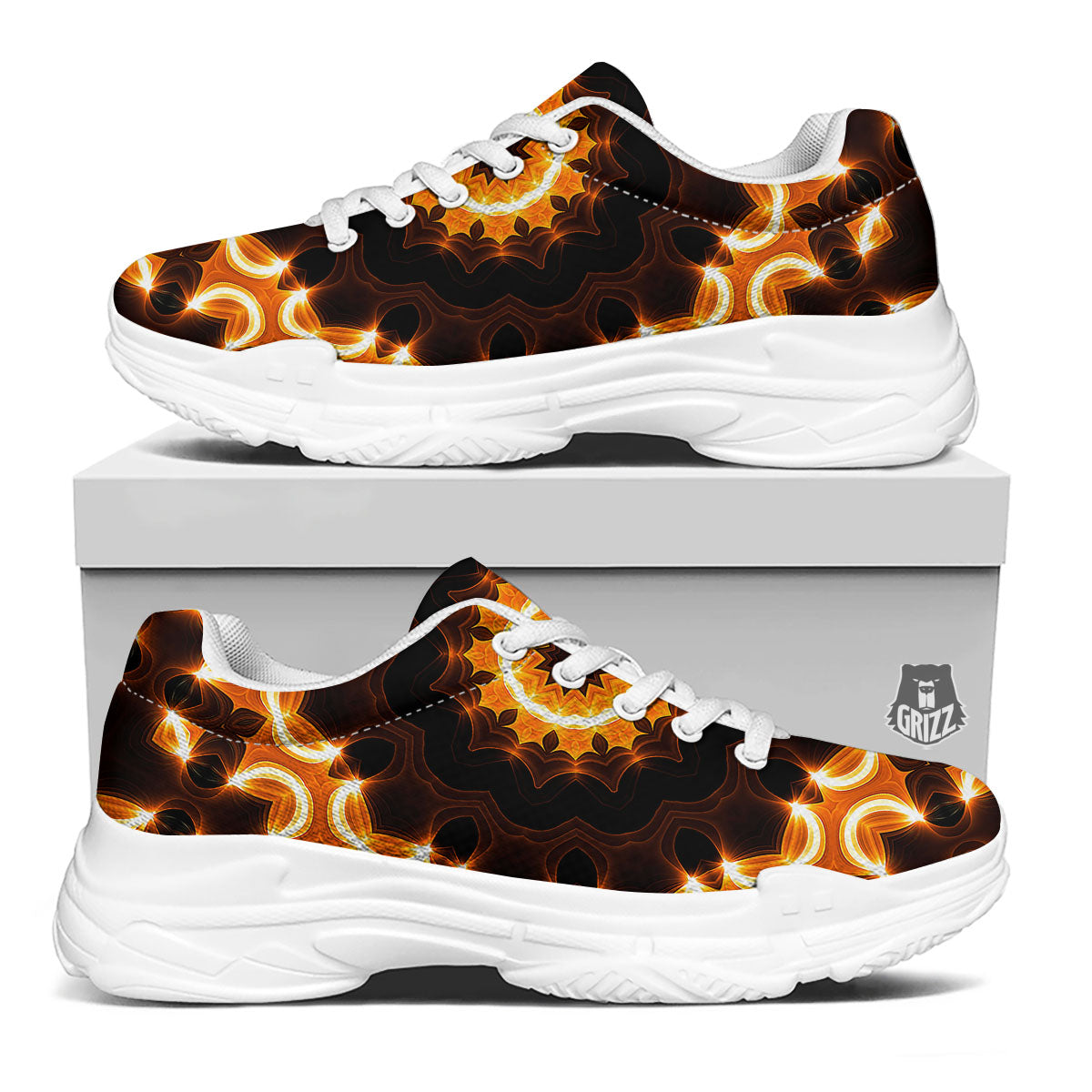 Kaleidoscope Vintage Print White Chunky Shoes-grizzshop