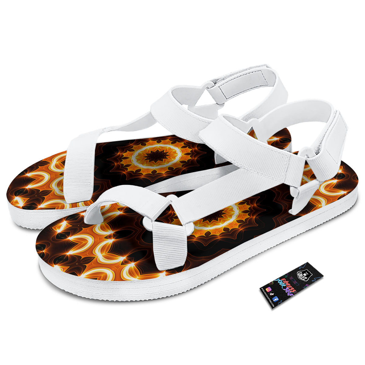 Kaleidoscope Vintage Print White Open Toe Sandals-grizzshop