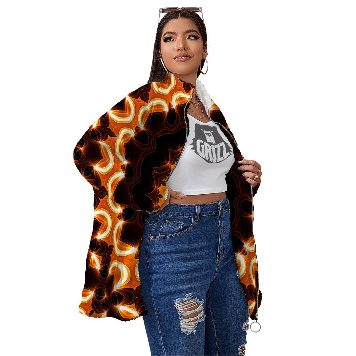 Kaleidoscope Vintage Print Women's Sherpa Jacket-grizzshop