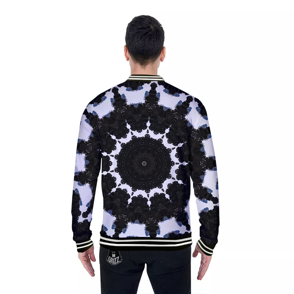 Kaleidoscope White And Black Print Baseball Jacket-grizzshop