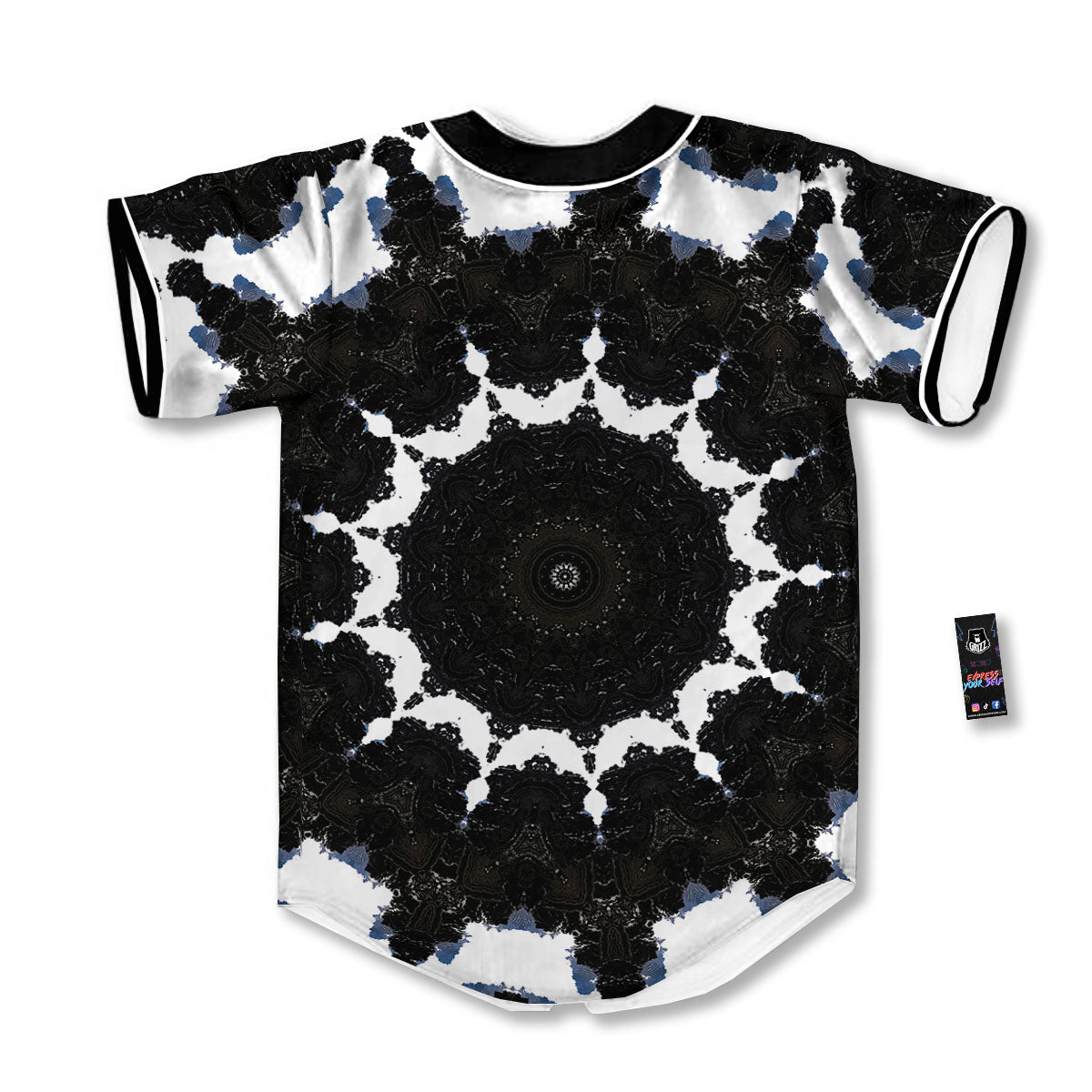 Kaleidoscope White And Black Print Baseball Jersey-grizzshop