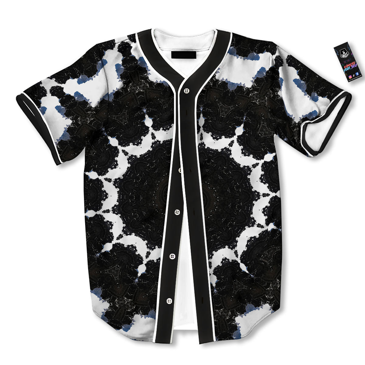 Kaleidoscope White And Black Print Baseball Jersey-grizzshop