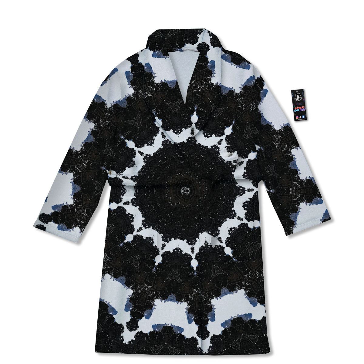 Kaleidoscope White And Black Print Bathrobe-grizzshop