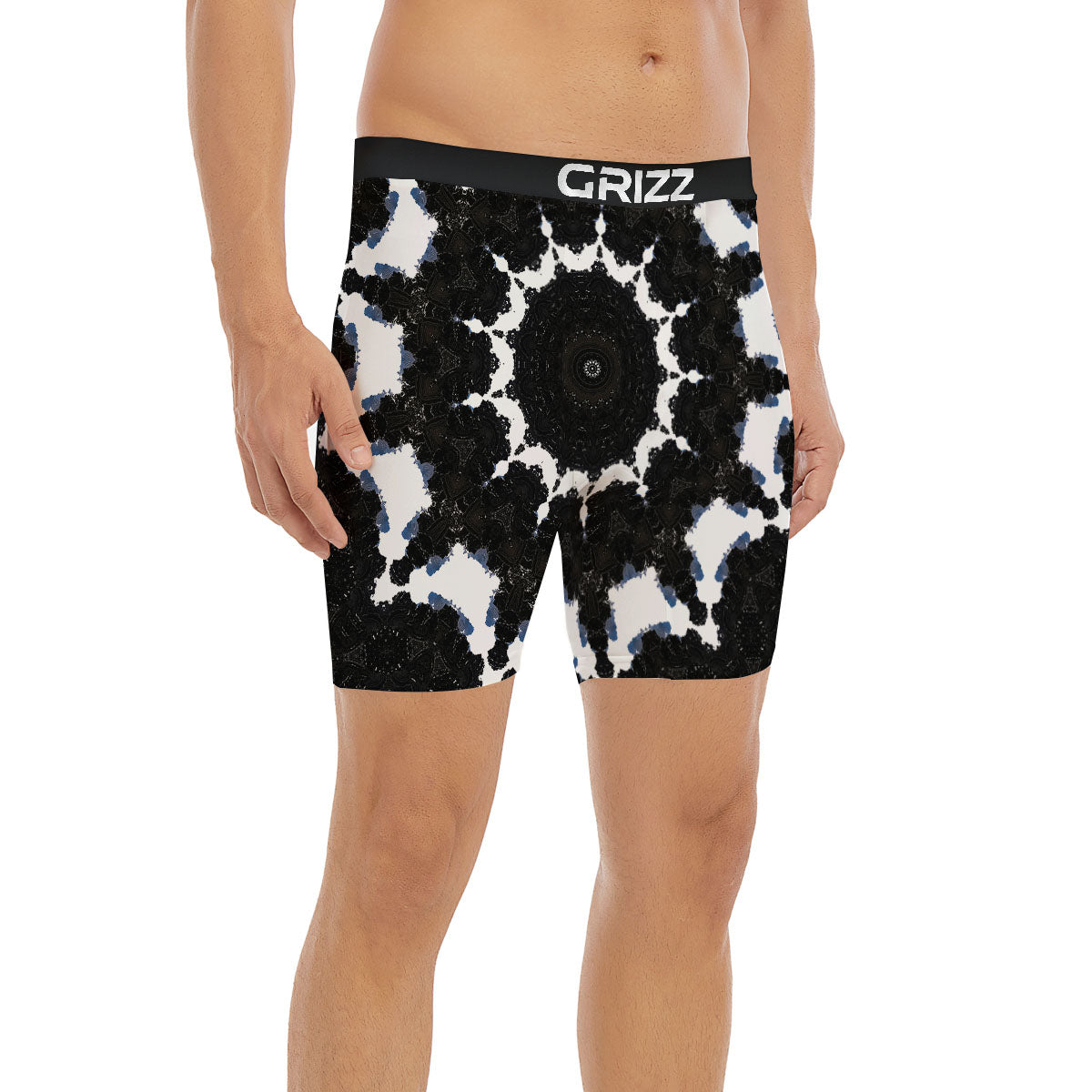 Kaleidoscope White And Black Print Boxer Briefs-grizzshop