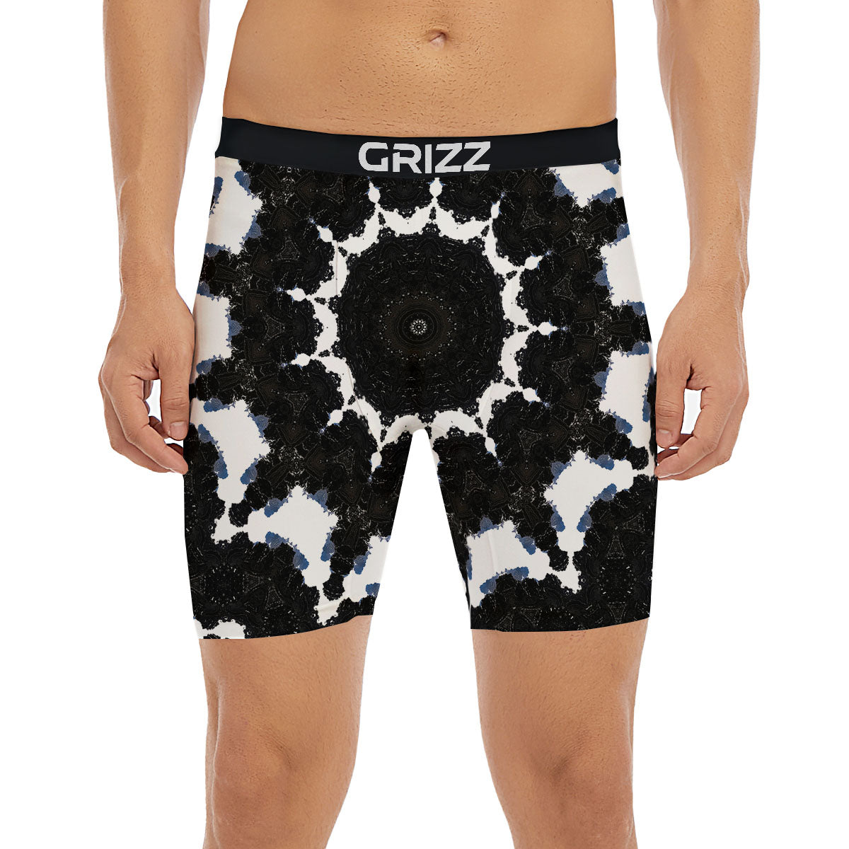 Kaleidoscope White And Black Print Boxer Briefs-grizzshop