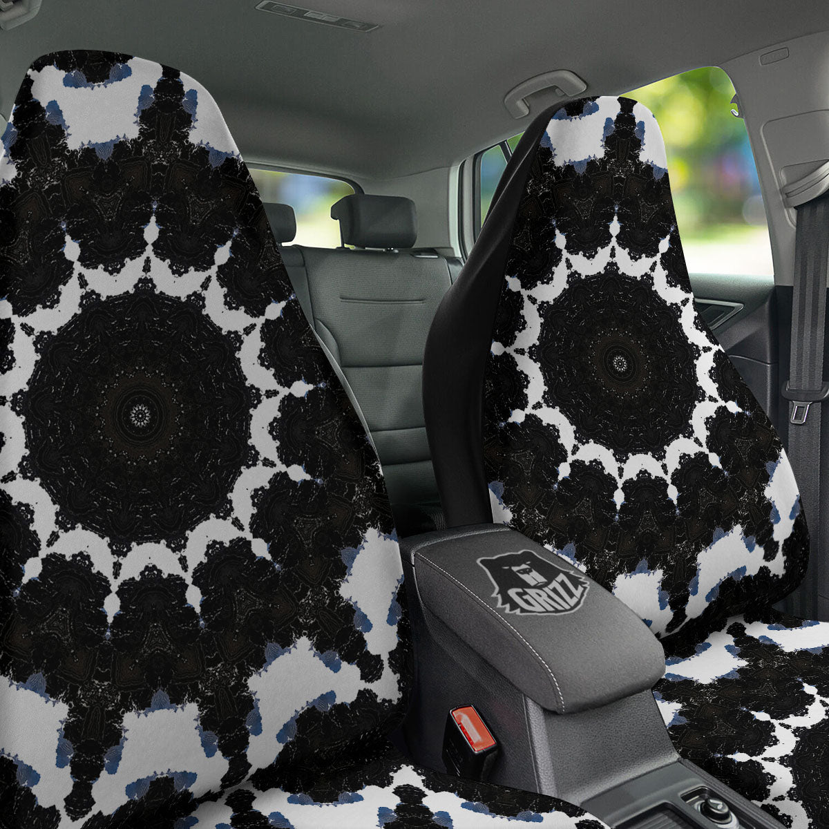 Kaleidoscope White And Black Print Car Seat Covers-grizzshop