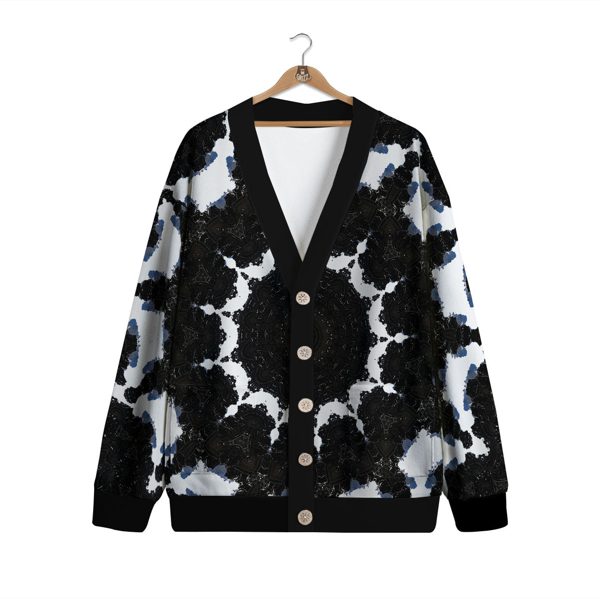 Kaleidoscope White And Black Print Cardigan-grizzshop