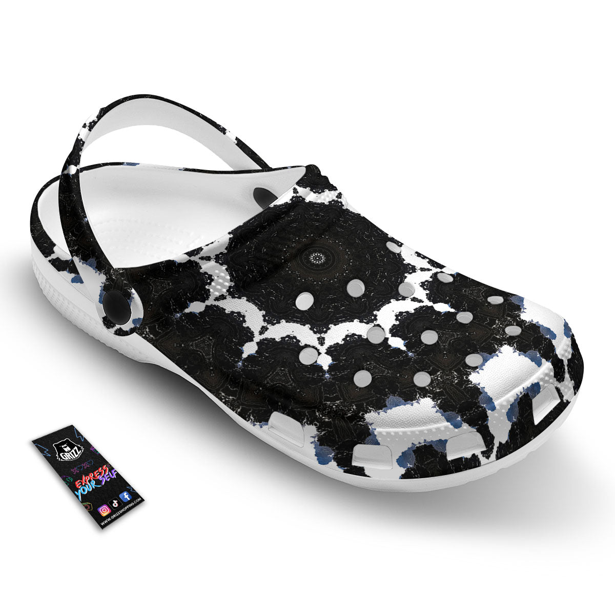 Kaleidoscope White And Black Print Clog-grizzshop