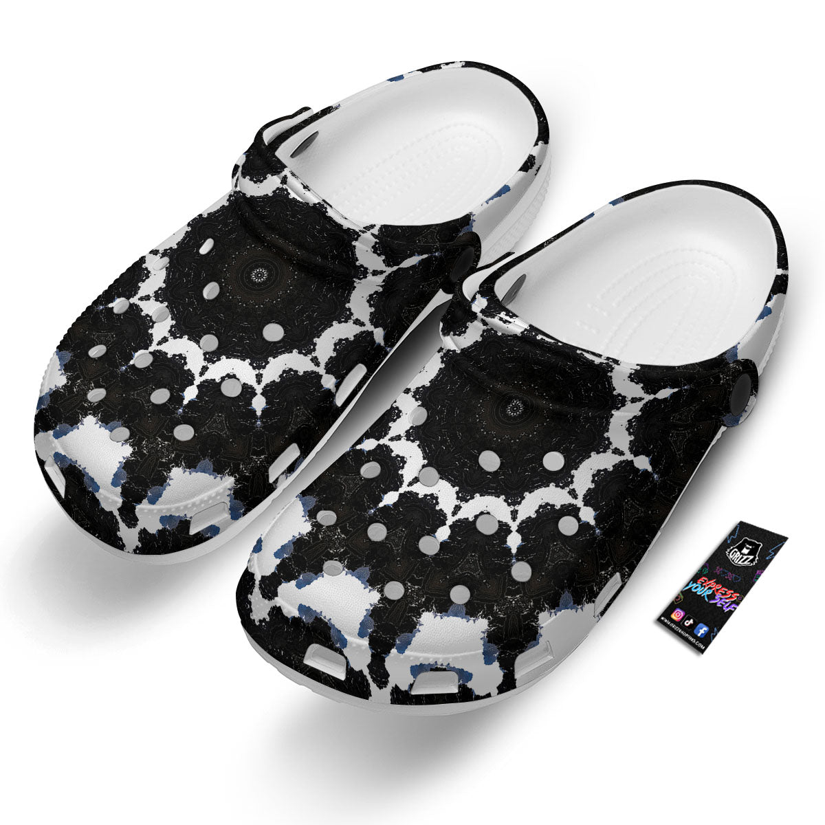 Kaleidoscope White And Black Print Clog-grizzshop