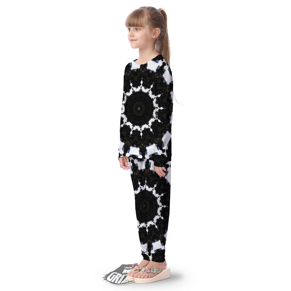 Kaleidoscope White And Black Print Kid's Pajamas-grizzshop