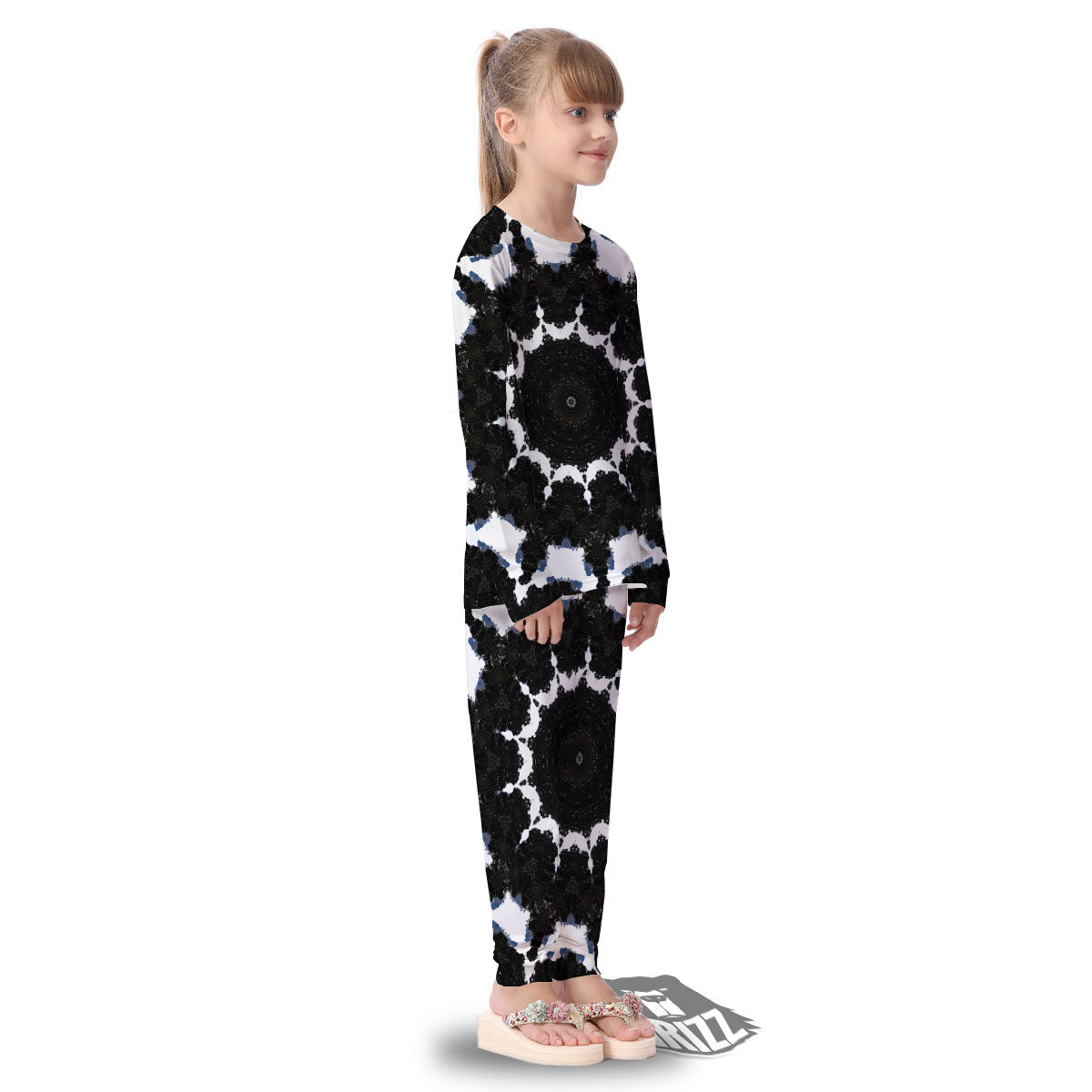 Kaleidoscope White And Black Print Kid's Pajamas-grizzshop